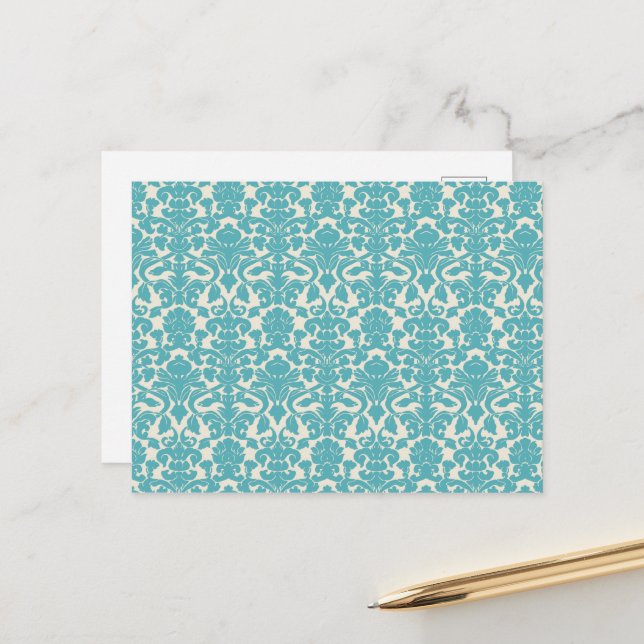 Damask Pattern, Blue Damask, French Damask Postcard (Front/Back In Situ)