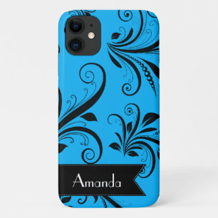 Damask Pattern, Blue Damask, Your Name iPhone 11 Case