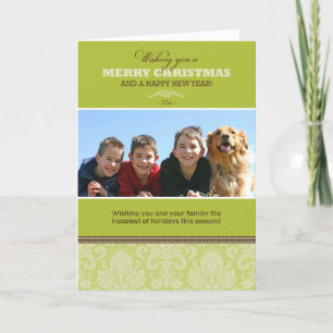 Damask Pattern Custom Family Holiday Card (lime)