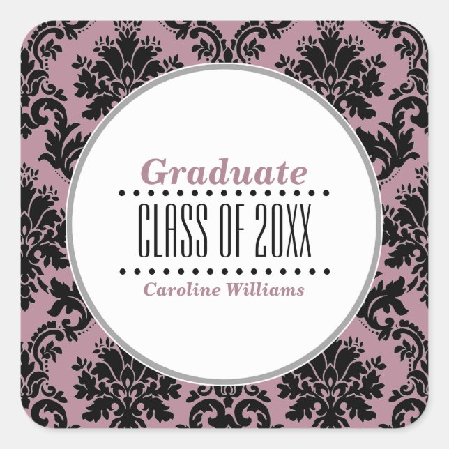 Damask Pattern Custom Graduation  Square Sticker (Front)