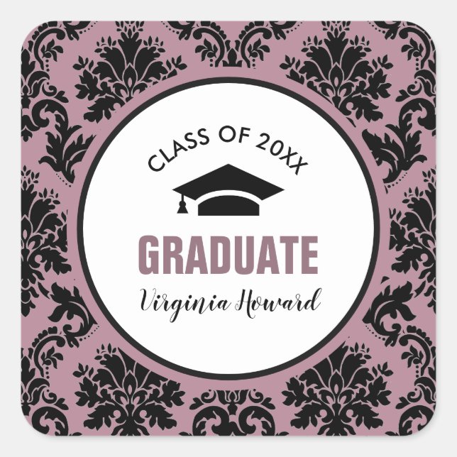 Damask Pattern Custom Graduation  Square Sticker (Front)