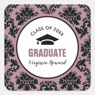 Damask Pattern Custom Graduation  Square Sticker