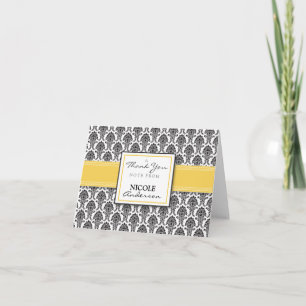 Damask Pattern Custom Thank You Card (yellow)