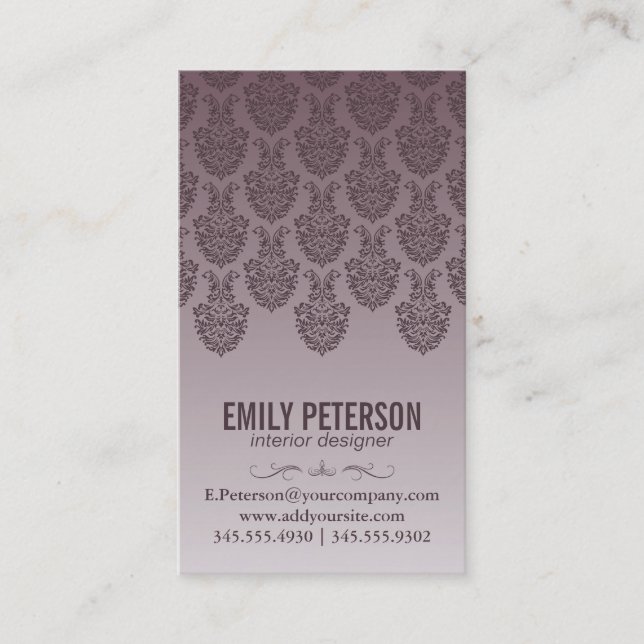 Damask Pattern ( Dark Purple) Business Card (Front)