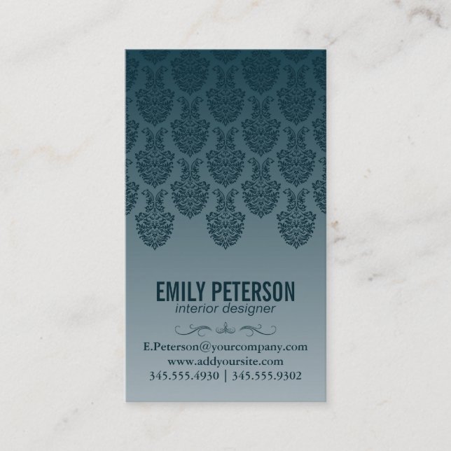 Damask Pattern (Deep Blue) Business Card (Front)