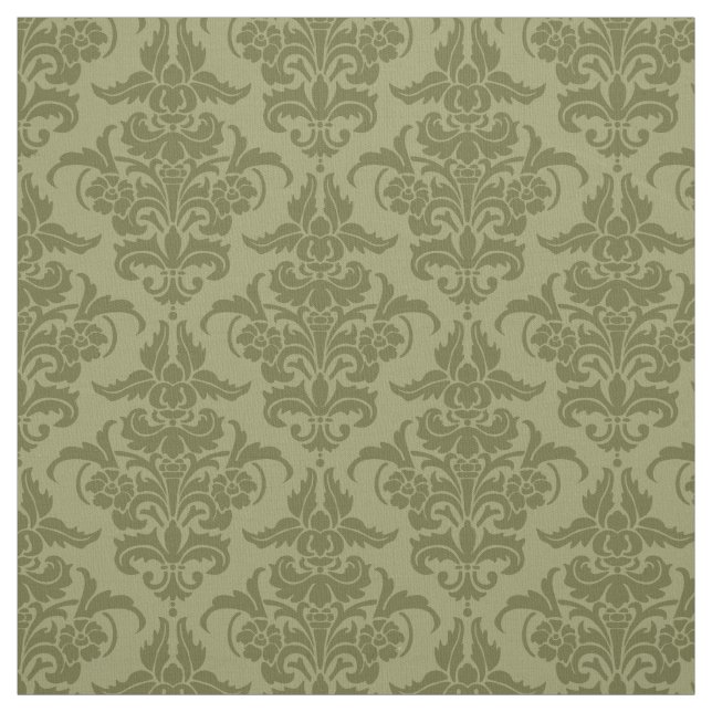 Damask Pattern - Deep Olive on Khaki Fabric (Swatch)
