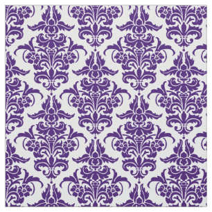 Damask Pattern - Deep Purple on White Fabric