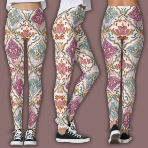 Damask Pattern Earth and Jewel Tone Leggings