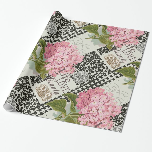 Damask Pattern Floral Decor Pretty Wrapping Paper (Unrolled)