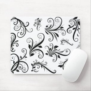 Damask Pattern, French Damask, Black and White Mouse Pad