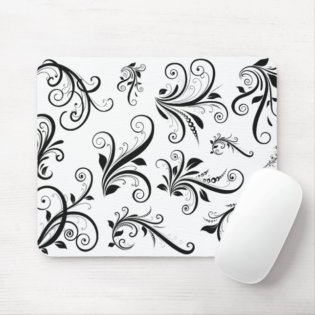 Damask Pattern, French Damask, Black and White Mouse Pad (With Mouse)