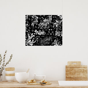 Damask Pattern, French Damask, Black and White Poster