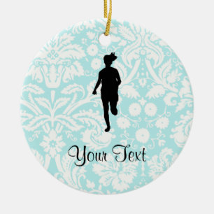 Damask Pattern; Girl Running Ceramic Tree Decoration