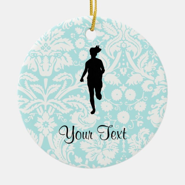 Damask Pattern; Girl Running Ceramic Tree Decoration (Front)