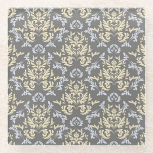 Damask pattern glass coaster