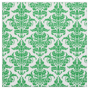Damask Pattern - Grass Green on White Fabric