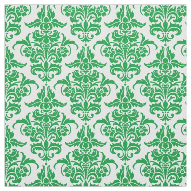Damask Pattern - Grass Green on White Fabric (Swatch)