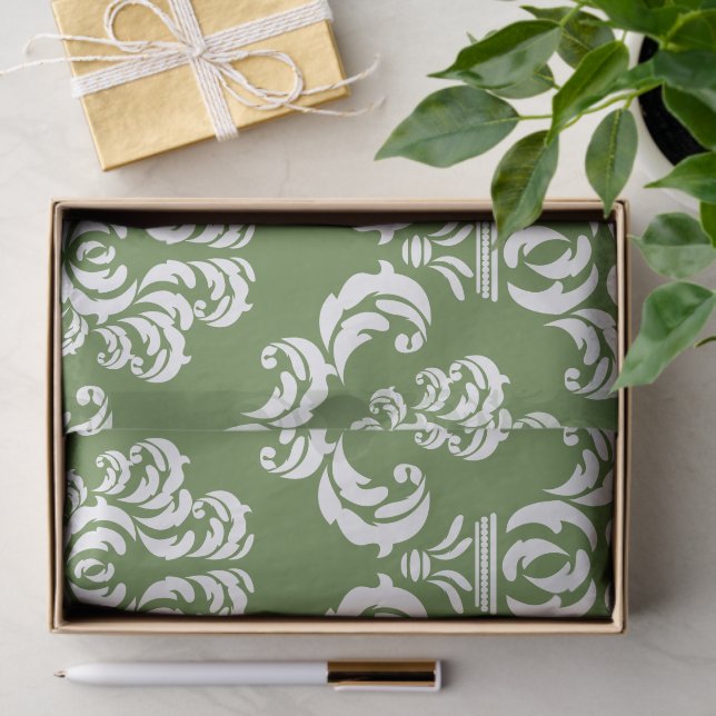 Damask Pattern, Green Damask, French Damask Tissue Paper (Gift)