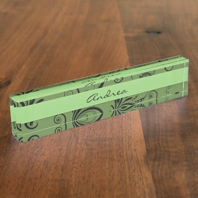Damask Pattern, Green Damask, Your Name Nameplate (Side)