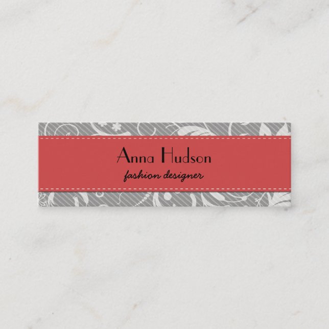 Damask Pattern, Grey Damask, French Damask Mini Business Card (Front)