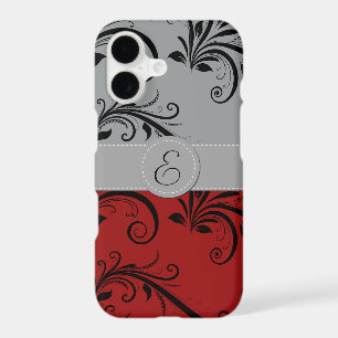 Damask Pattern, Grey Damask, Red Damask, Monogram