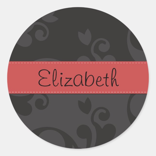 Damask Pattern, Grey Damask, Your Name Classic Round Sticker (Front)