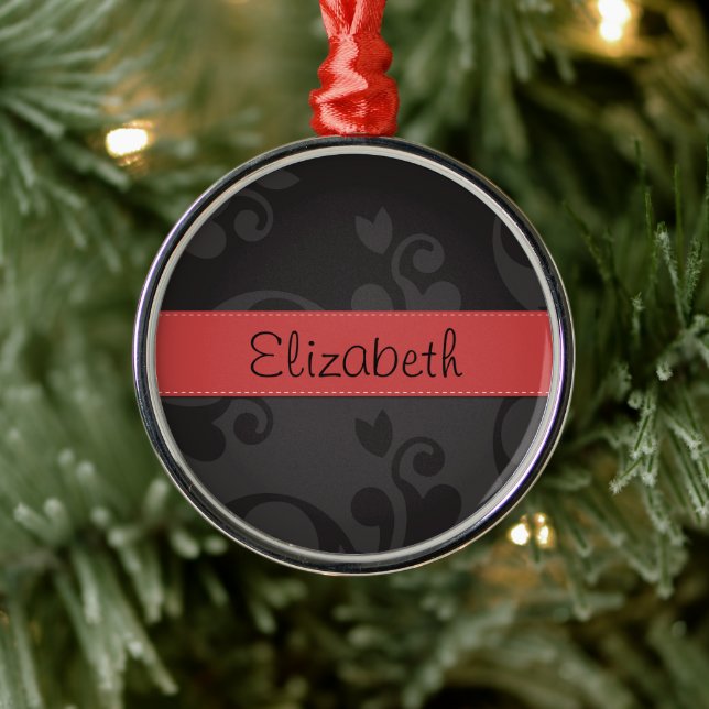 Damask Pattern, Grey Damask, Your Name Metal Tree Decoration (Tree)