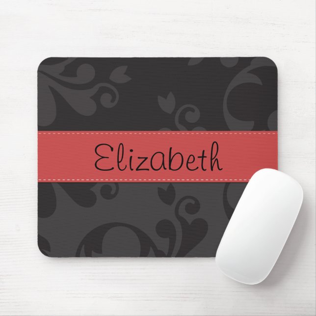 Damask Pattern, Grey Damask, Your Name Mouse Pad (With Mouse)
