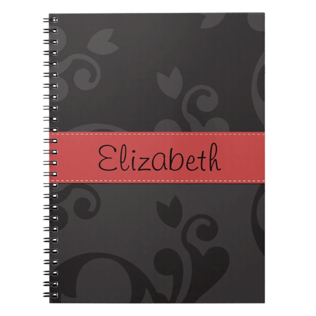 Damask Pattern, Grey Damask, Your Name Notebook (Front)