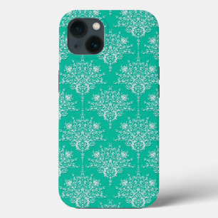 Damask Pattern in Minty Teal Green and White iPhone Case