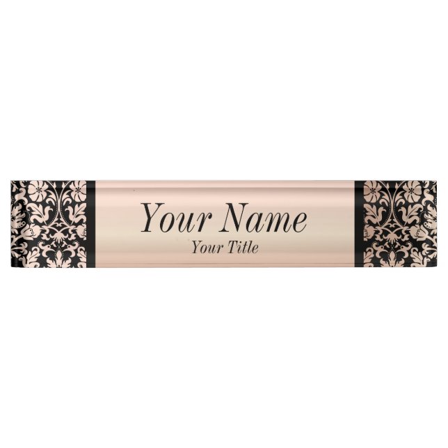 Damask Pattern in Pink Rose and Black | DIY Text Nameplate (Front)