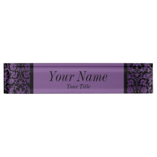 Damask Pattern in Purple & Black DIY Text Nameplate
