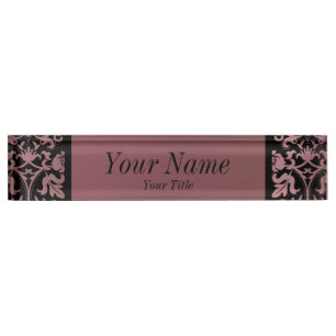 Damask Pattern in Rose Gold and Black DIY Text Nameplate