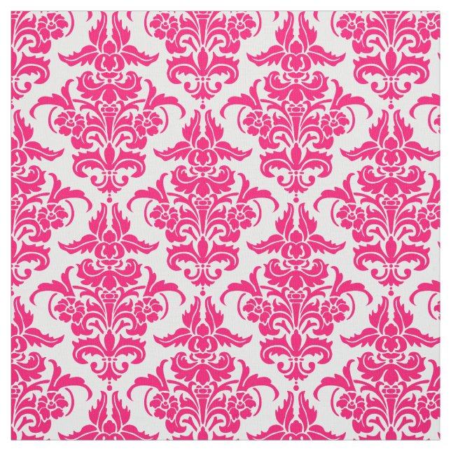 Damask Pattern - Neon Red on White Fabric (Swatch)