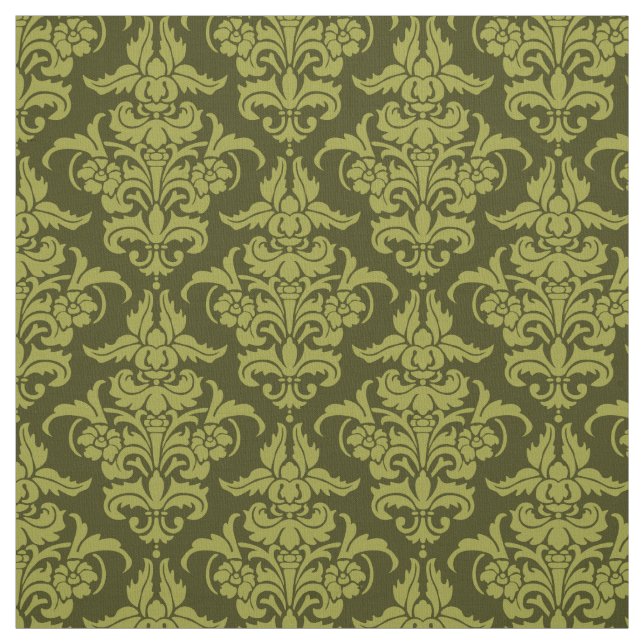 Damask Pattern - Olive on Dark Olive Fabric (Swatch)