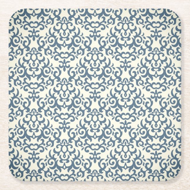 Damask pattern on gradient background 2 square paper coaster (Front)