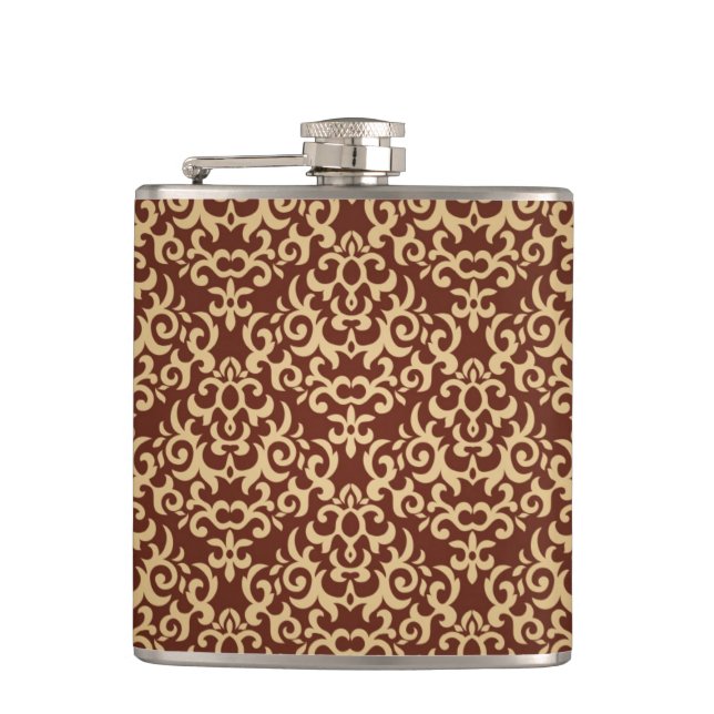 Damask pattern on gradient background hip flask (Front)