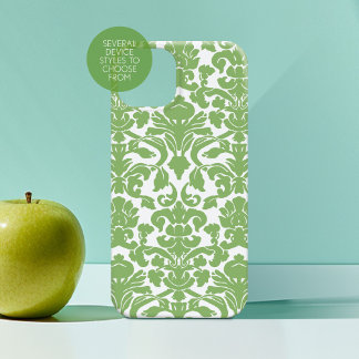 Damask Pattern - Pastel Green White iPhone 16 Case