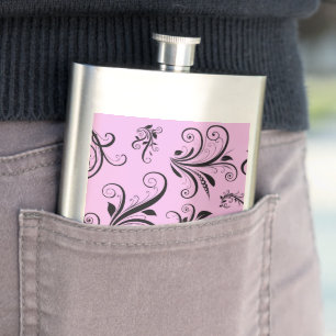 Damask Pattern, Pink Damask, Monogram Hip Flask