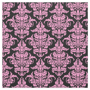 Damask Pattern -Pink on Black Fabric