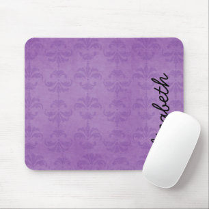 Damask Pattern, Purple Damask, Your Name Mouse Pad