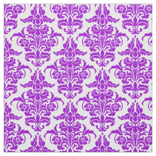 Damask Pattern -Purple on White Fabric