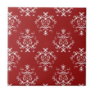 Damask Pattern, Red Damask, French Damask Ceramic Tile