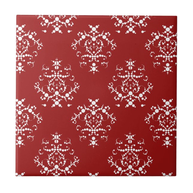 Damask Pattern, Red Damask, French Damask Ceramic Tile (Front)