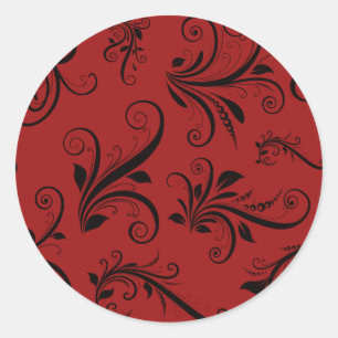 Damask Pattern, Red Damask, French Damask Classic Round Sticker