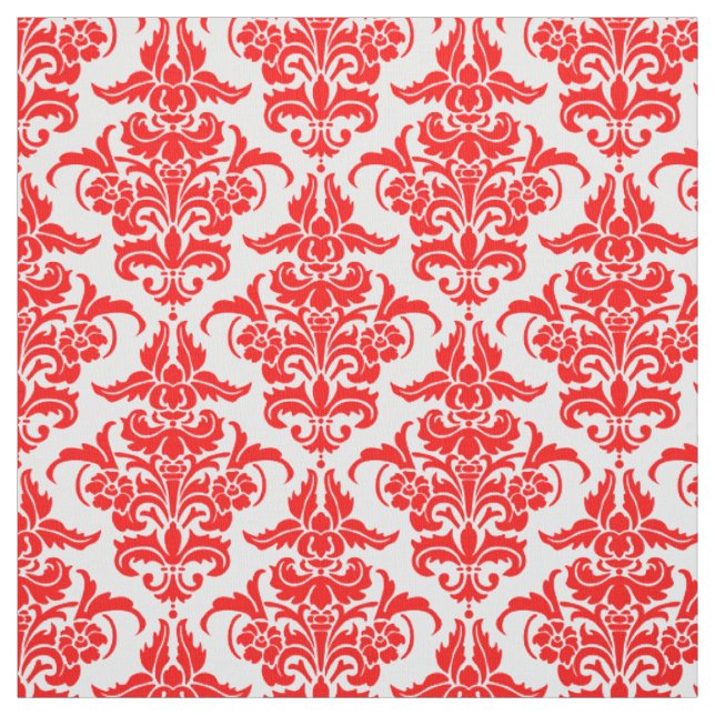 Damask Pattern - Red on White Fabric (Swatch)