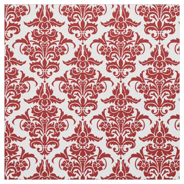 Damask Pattern - Ruby Red on White Fabric (Swatch)