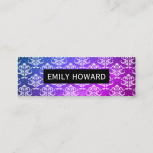 Damask Pattern Texture Purple Green Mini Business Card