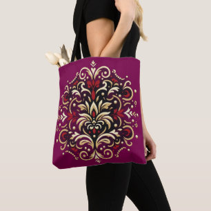 Damask Pattern Tote bag Red, Gold and Black