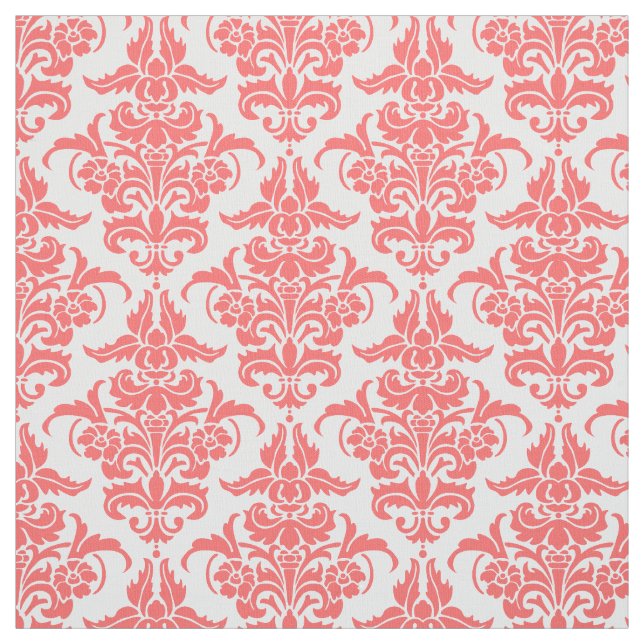 Damask Pattern - Tropical Pink on White Fabric (Swatch)